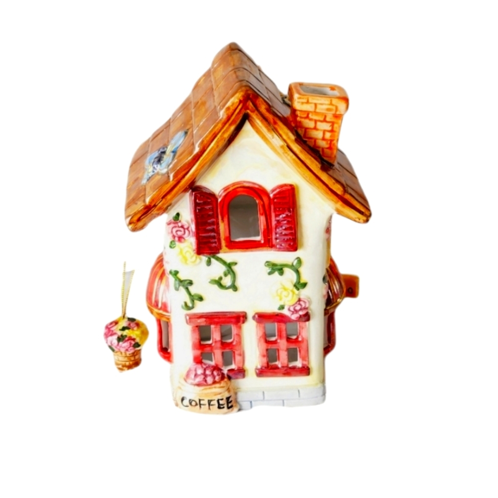 Vintage Ceramic Coffee Shop Village House Incense Burner Tea Light Holder 3D